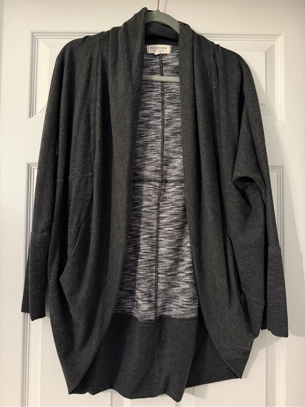 Max Studio Charcoal Open-Front Draped Cardigan